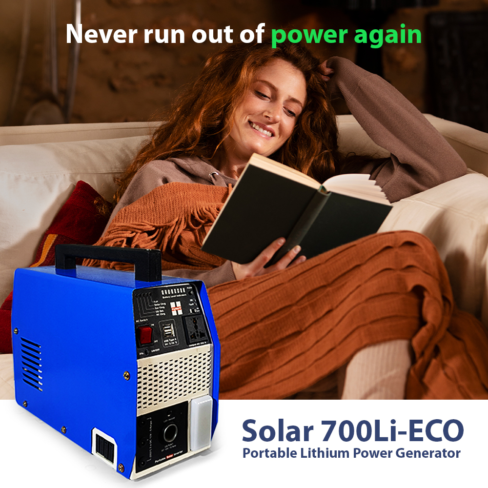 700VA Solar Power Station, In-built Lithium Battery, Portable, Model: Solar 700Li-Eco