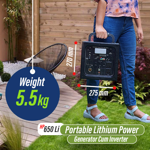 600VA Solar Home Inverter, with In-built Lithium Battery, Portable, Model: HP-650Li