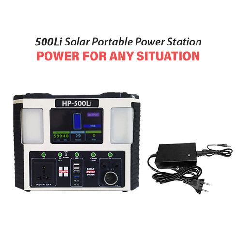 500VA Solar Power Station, with In-built 333WH Lithium Battery, Portable, Model: HP-500Li