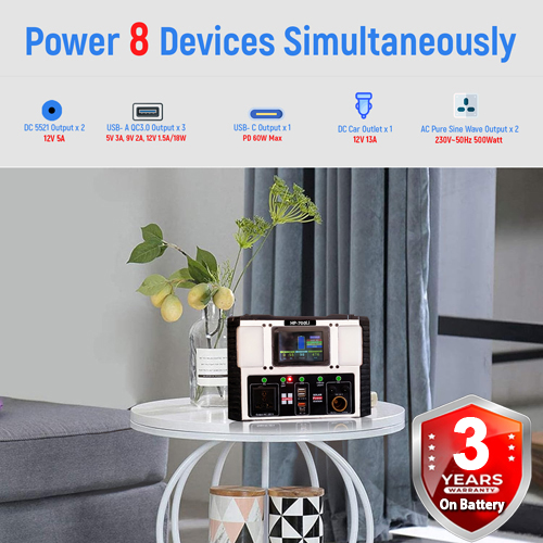 700VA Solar Power Station, with In-built 499WH Lithium Battery, Portable, Model: HP-700Li