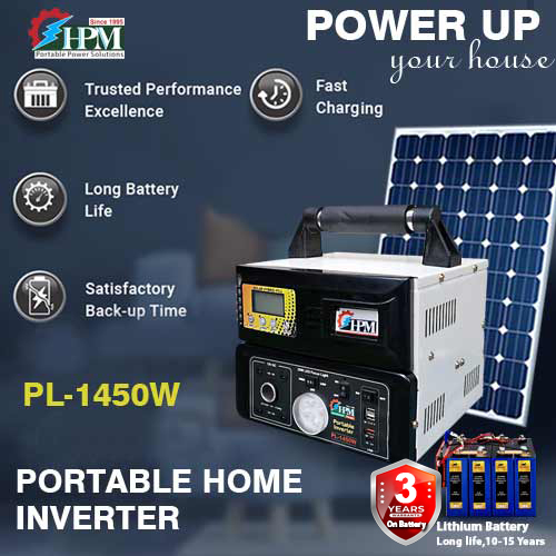 1450VA Solar Home Inverter, with In-built Lithium Battery, Portable, Model: PL-1450W