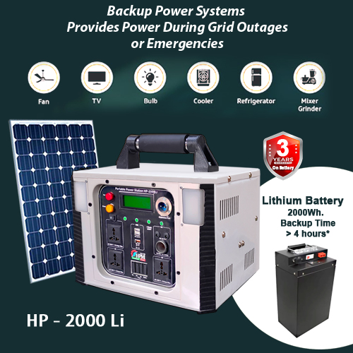 2KVA Solar  Home Inverter with In-built Lithium Battery, Portable, Model: HP-2000 Li
