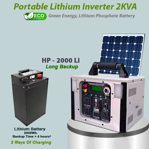 2KVA Solar  Home Inverter with In-built Lithium Battery, Portable, Model: HP-2000 Li