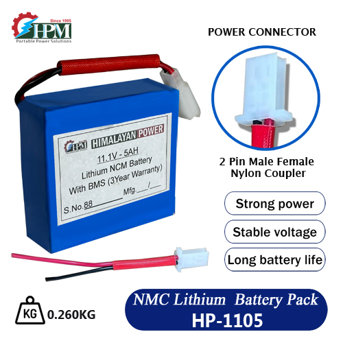 5AH-11.1V, Lithium NCM Battery(3.7V-3S), Inbuilt BMS 